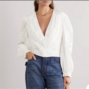 Farm Rio Eyelet V-Neck Peasant Blouse in White